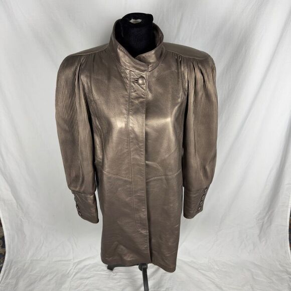Vintage 80’s Rocco D’Amelio Leather Puff Sleeve Long Steampunk Coat - Women’s XS - Picture 4 of 8